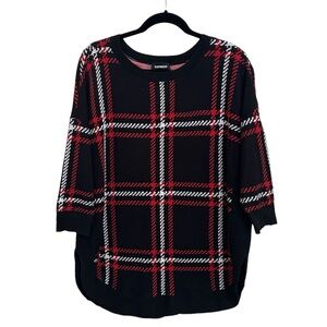 EXPRESS Oversized Tunic Sweater Black Red Plaid Scoop neck Women’s Large
